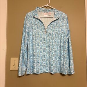 Stella Parker Blue White Shell Print Quarter Zip Athletic Long Sleeve Medium